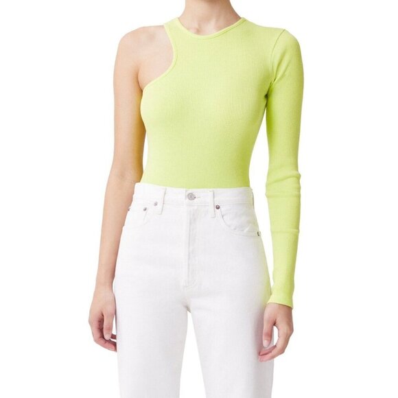 Agolde Bea Bodysuit XS Citron Neon Green Cutout Asymmetrical Thong - Picture 1 of 8